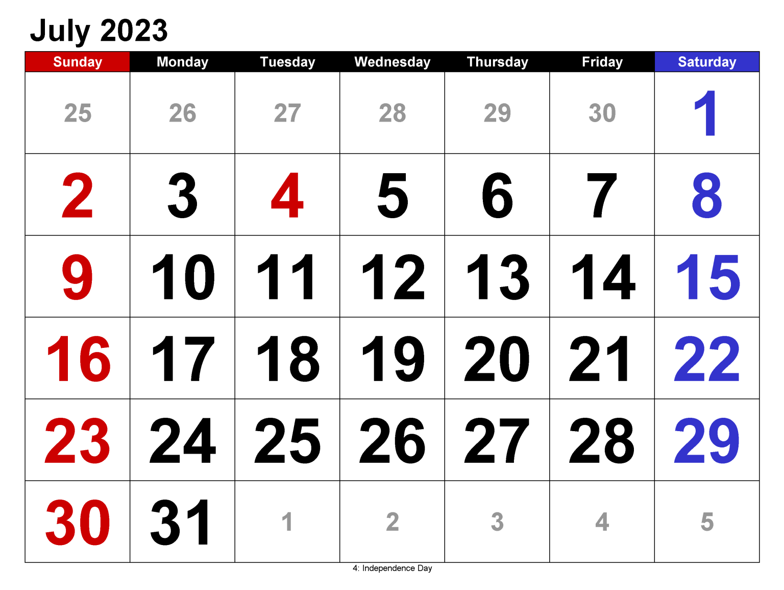 Download July 2023 Calendar With Holidays