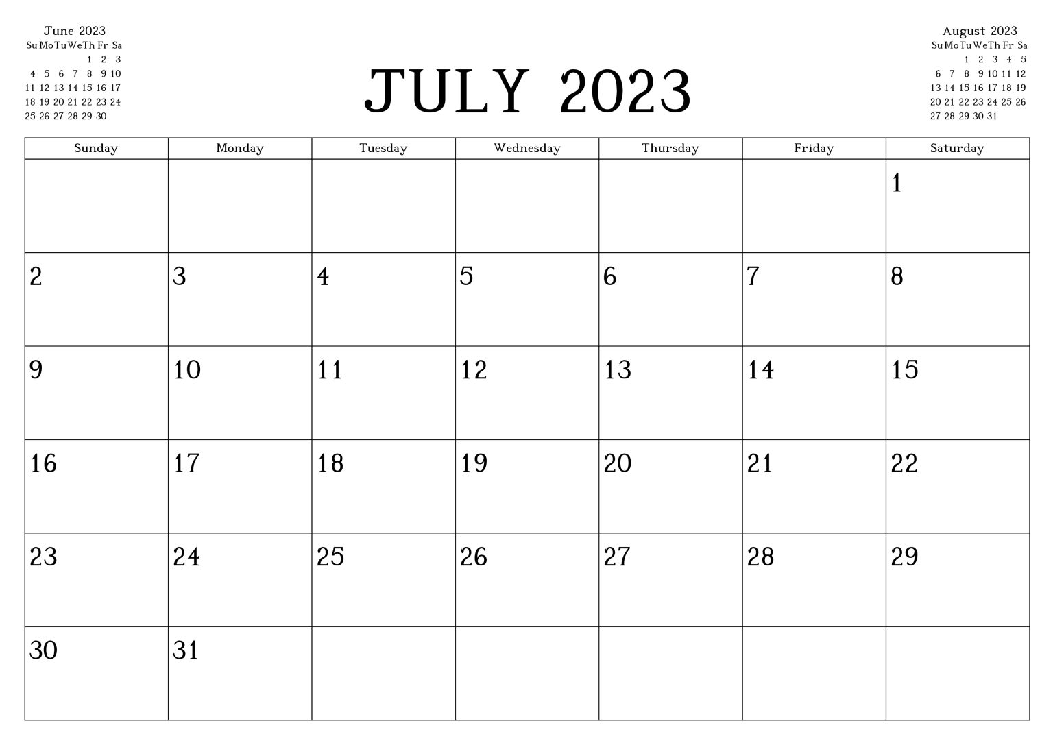 July 2023 Printable Calendar - Download Suitable One For Your Use