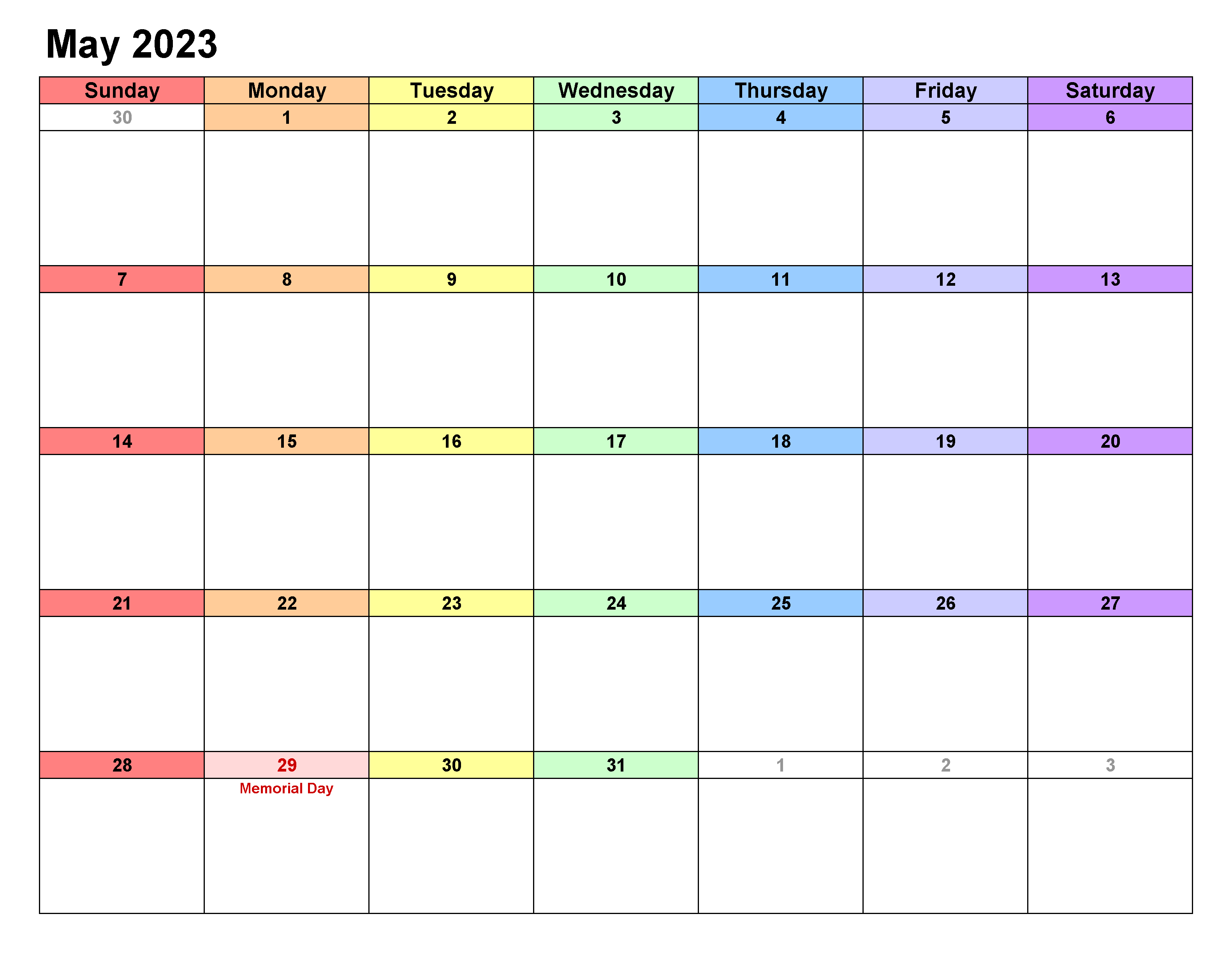 Printable May 2023 Calendar Excel