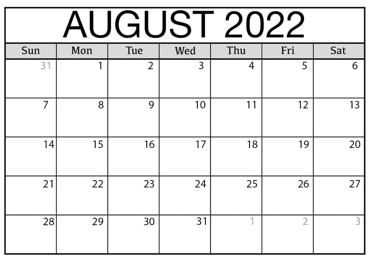 August 2022 Calendar Word