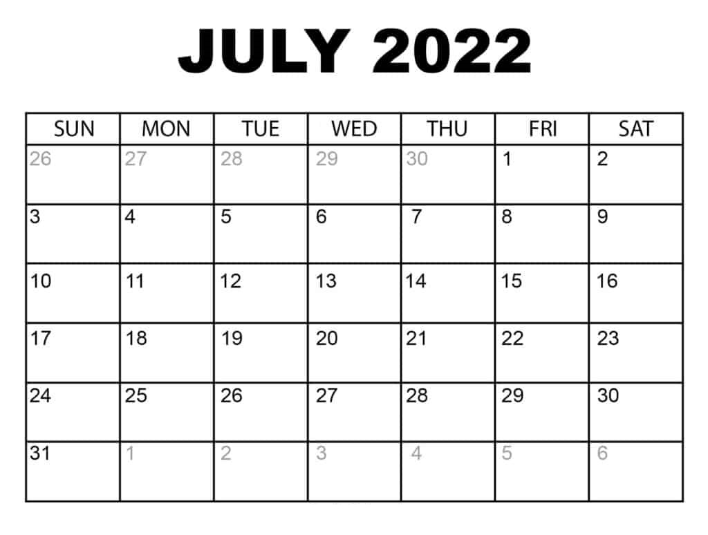July Calendar 2022