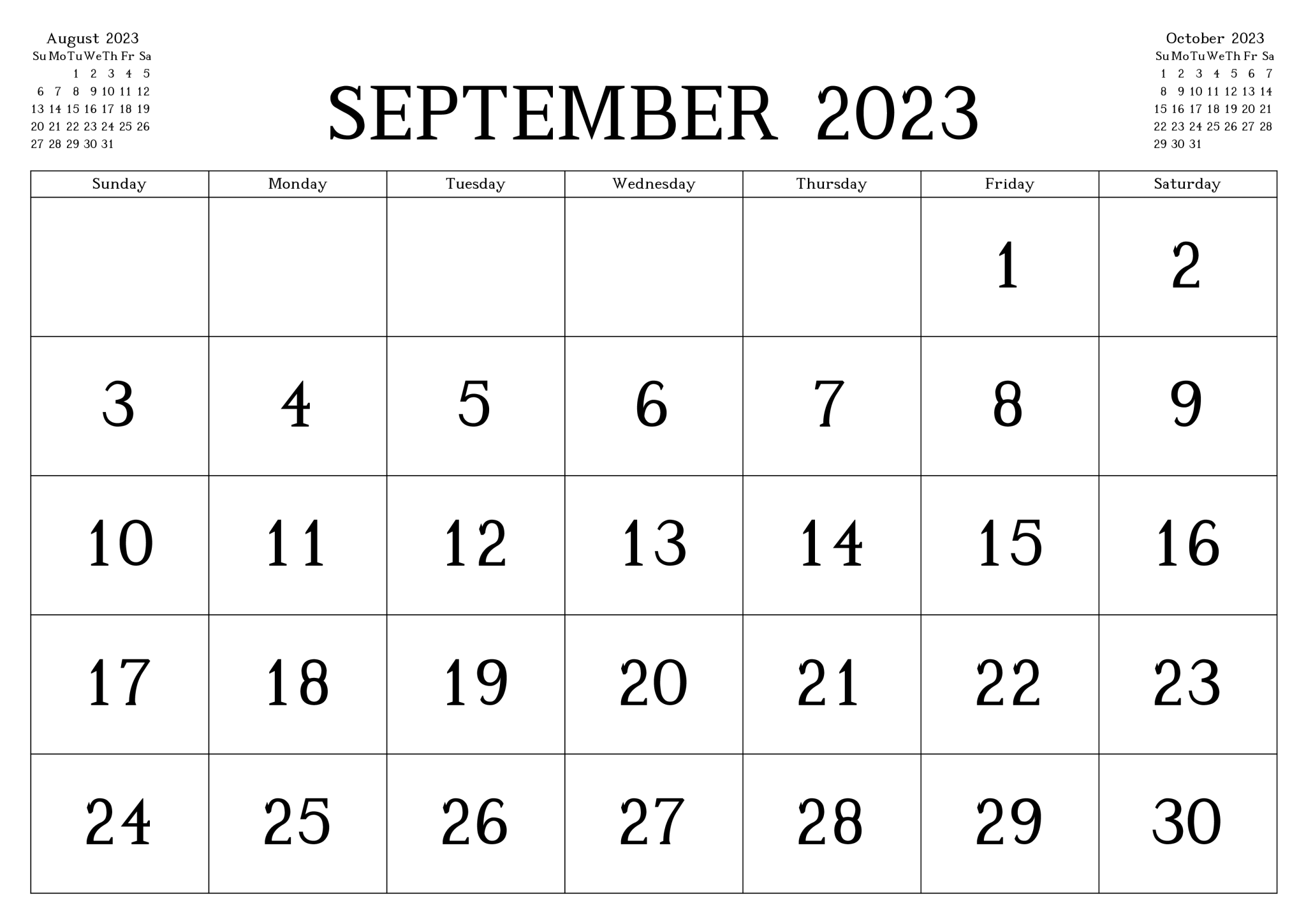 September 2023 Calendar - Download Amazing Templates