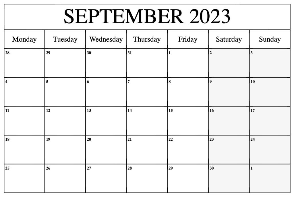 Free Printable September 2023 Calendar With Holidays Pdf