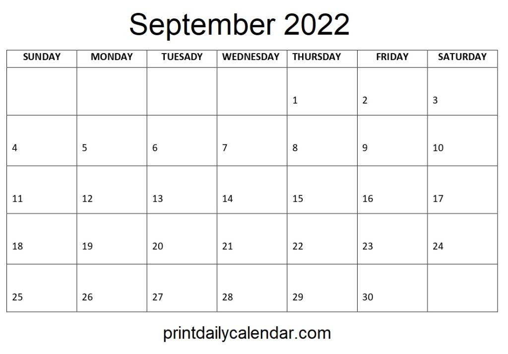 September Calendar - Free Printable With Holidays